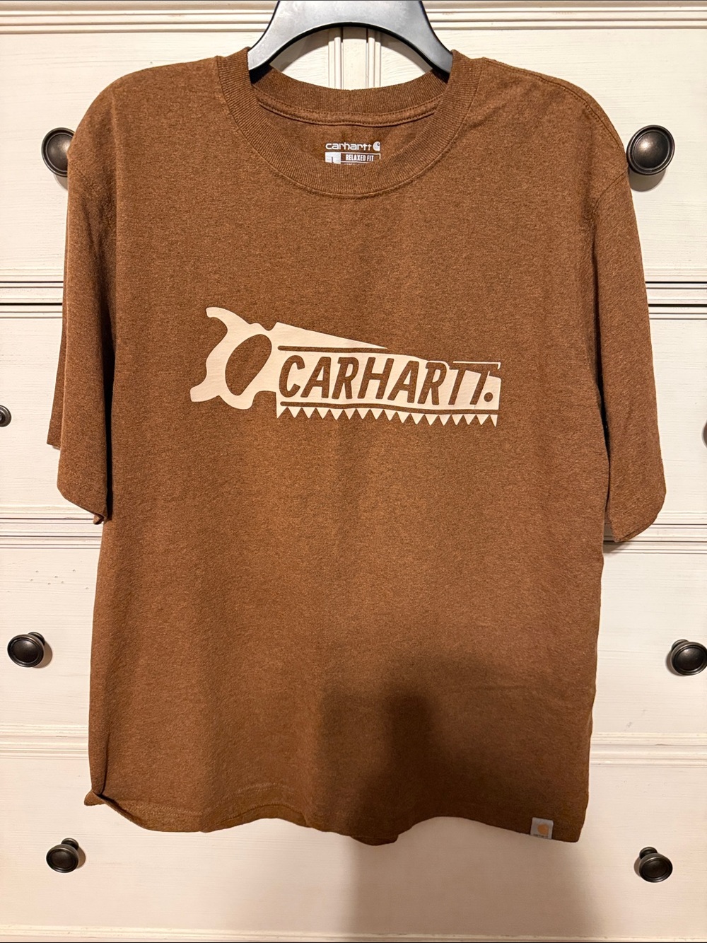Carhartt Brown Short-Sleeve Tee with Cream Saw Logo